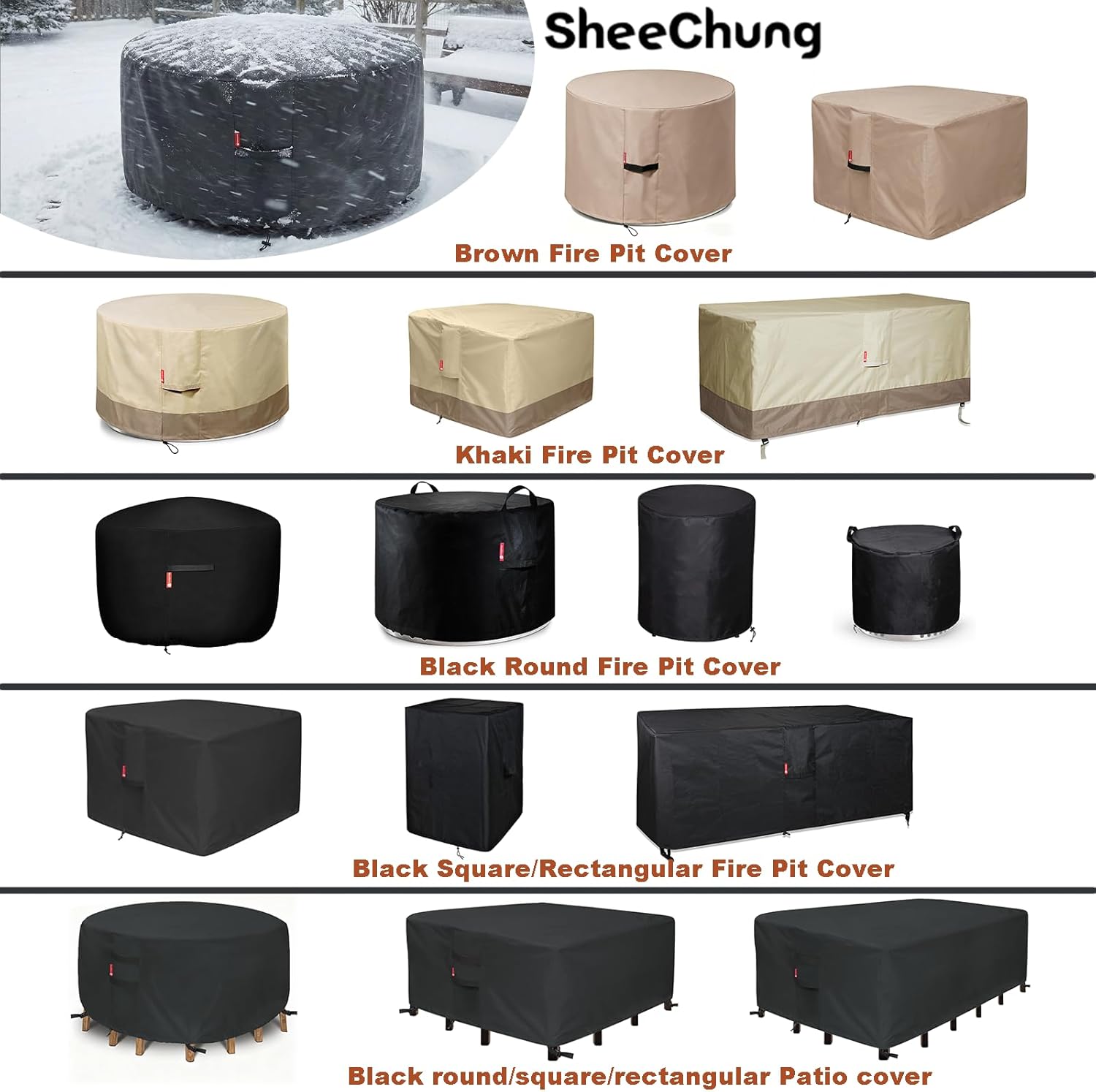 SheeChung Outdoor Furniture Cover - Waterproof Square 74"L x 74"W x 28"H - Durable Patio Protection