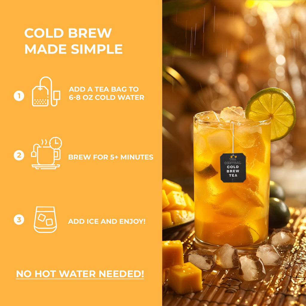 Life Plus Style Gourmet TEA CENTRAL Mango Green Tea Naturally Refreshing Cold Brew Tea Bags Ceylon Iced Green Tea Everyday Wellness Sweet Mango Fruit Tea 25 Tea Bags