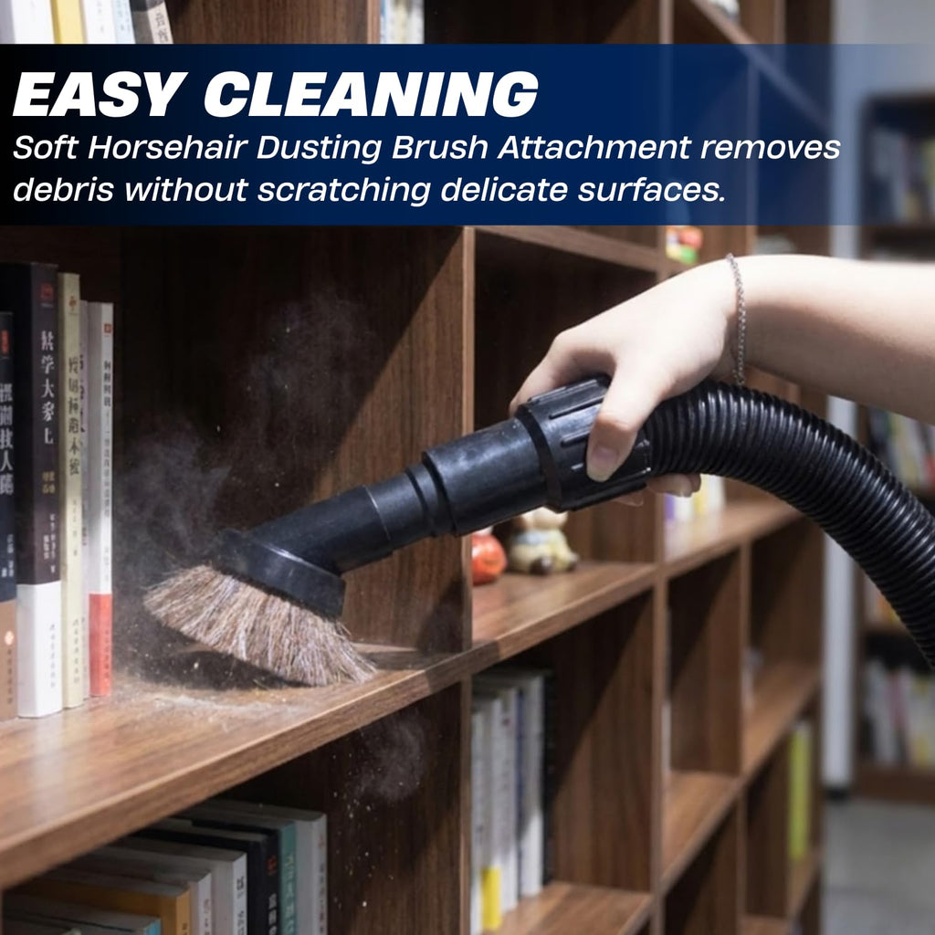1.25 Inch Horse Hair Vacuum Brush Attachment & 2-1/4'' to 1 1/4'' Vacuum Adapter for Shop Vacs - Premium Soft Horsehair Round Dust Brush: Perfect for Vacuuming Sofas, Furniture Surface and Baseboards