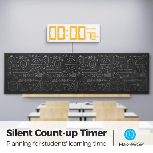 REACHER 16.5" Large Digital Wall Timer Clock with Countdown Timer, Auto Dimmer, Temperature, Remote Control, LED Wall Clock for Home Decor, Living Room, Office, Gym, Classroom, White