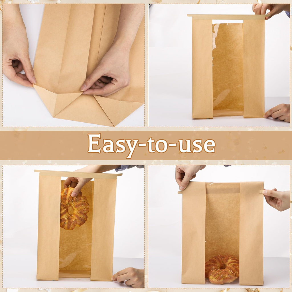 130 Pcs Paper Bread Bags with Window, 16x10.2x5in Sourdough Bread Bags for Homemade Bread, Large Bakery Bag with 160 Stickers for Easter Baked Storage