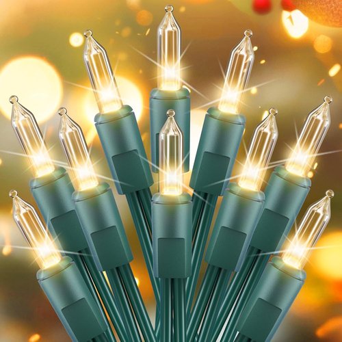 Brightown Christmas String Lights - 50 Count Mini Incandescent Bulbs for Indoor/Outdoor Decor - 10 Feet Green Wire