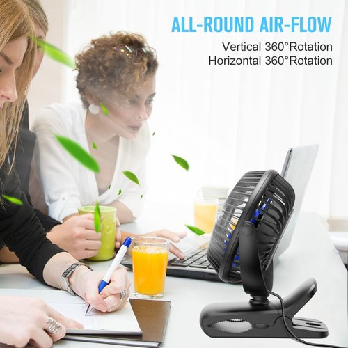 BESKAR Portable USB Clip-On Fan - 3 Speed Strong Airflow | Quiet Personal Desk Fan with Sturdy Clamp