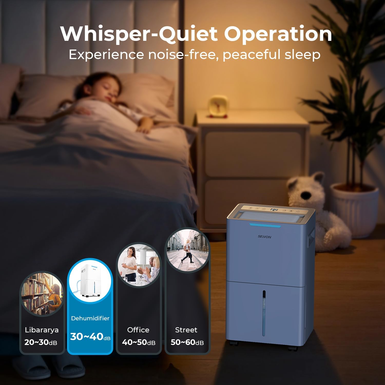 SEAVON 21 Pint Dehumidifier - Powerful Moisture Removal for Home & Large Rooms | Smart Humidity Control, 24H Timer