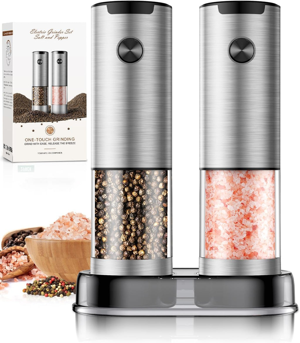Skiennix Electric Salt and Pepper Grinder - Automatic Battery-Powered Mill with Adjustable Coarseness & LED | Ideal Kitchen Essential for New Home