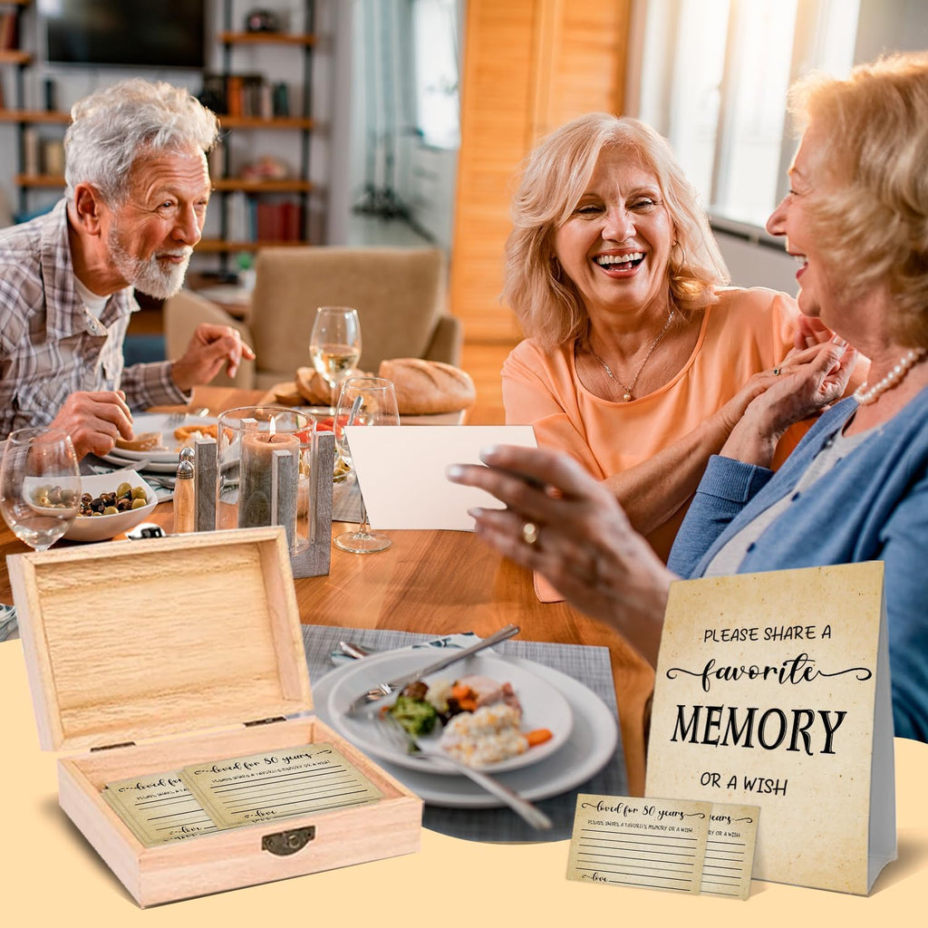 QUPT 80th Birthday Memory Box Set - Share Memories with 50 Cards | Unique 1946 Gifts for Him & Her