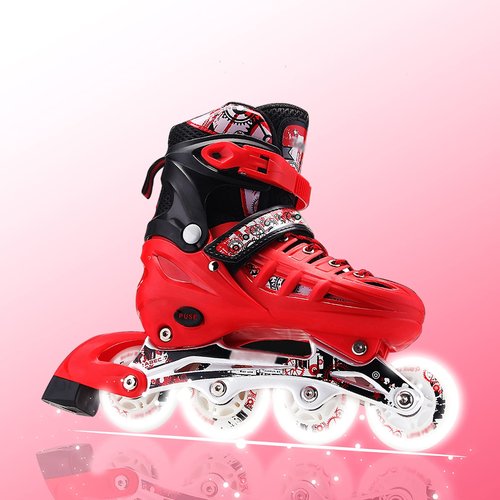 4 Types Size Adjustable Inline Skates Kids Adults for Outdoor Flash Men and Women Roller Skates Beginners Featuring All Illuminating Wheels Roller Shoes Pu High Elastic Wear Wheel -Red_L(6.5-8.5)