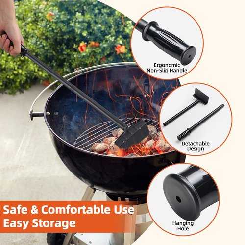 BBQ Charcoal Rake, 29 Inch Grill Ash Removal Rake for Fireplace Wood Stove Pizza Oven, Metal BBQ Cleaner Poker Scraper, Heavy Duty Barbecue Grilling Utensils Tool for Smoker,Ceramic, Kamado
