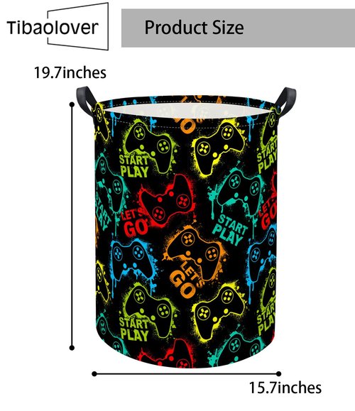 TIBAOLOVER Kids Laundry Basket Baby Hamper Toy Storage Bin for Boys Room Decor Baby Nursery Hamper Gift Baskets for Bedroom Bathroom(Game)