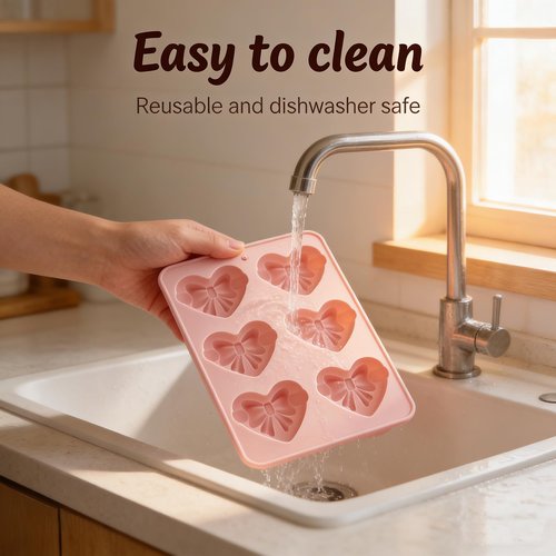 2PCS Heart Shaped Silicone Molds with Bows, Non-Stick Baking Molds for Chocolate, Candy, Gummy, Ice Cubes, Soap, Mousse & Candles