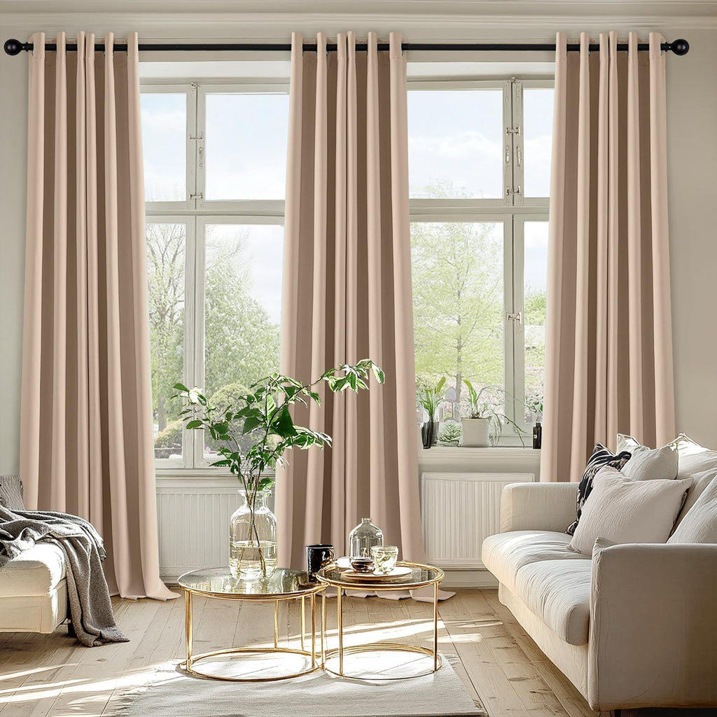 MIULEE Blackout Curtains - Thermal Insulated Room Darkening Drapes | 96-Inch Beige Grommet Panels