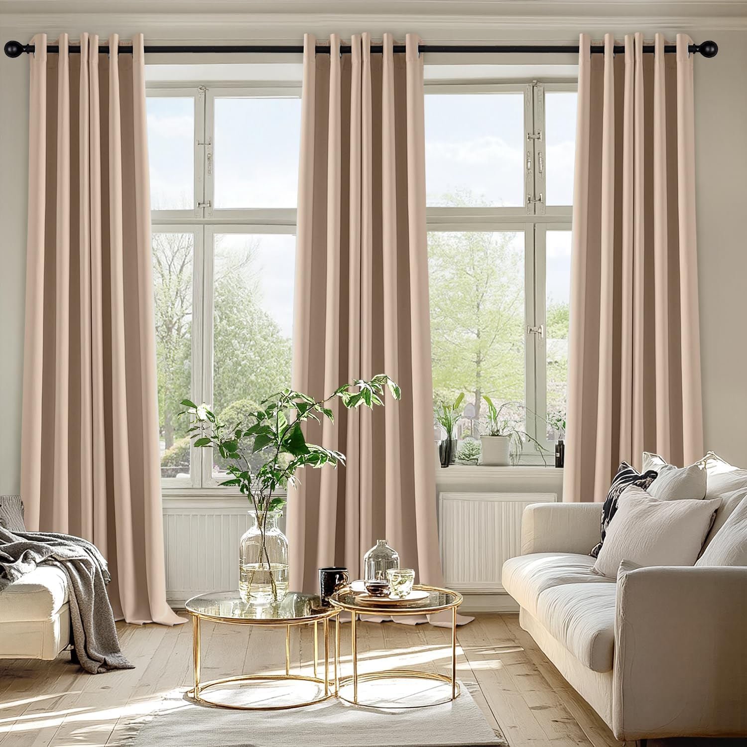 MIULEE Blackout Curtains - Thermal Insulated Room Darkening Drapes | 96-Inch Beige Grommet Panels