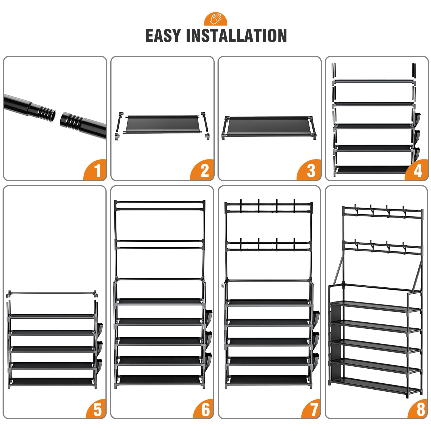 OYREL Shoe Rack 5 Tier Shoe Racks Organizer 20-25 Pairs Shoes Rack for Closet Entrance Shoe Storage Organizer with Hooks and Side Pocket Entryway Shoe Holder Space Saving Free Standing Shoe Racks