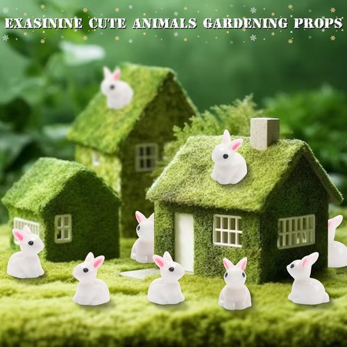 Exasinine Mini Rabbit Figurines - 50Pcs Easter Bunny Ornaments for Fairy Garden & Home Décor