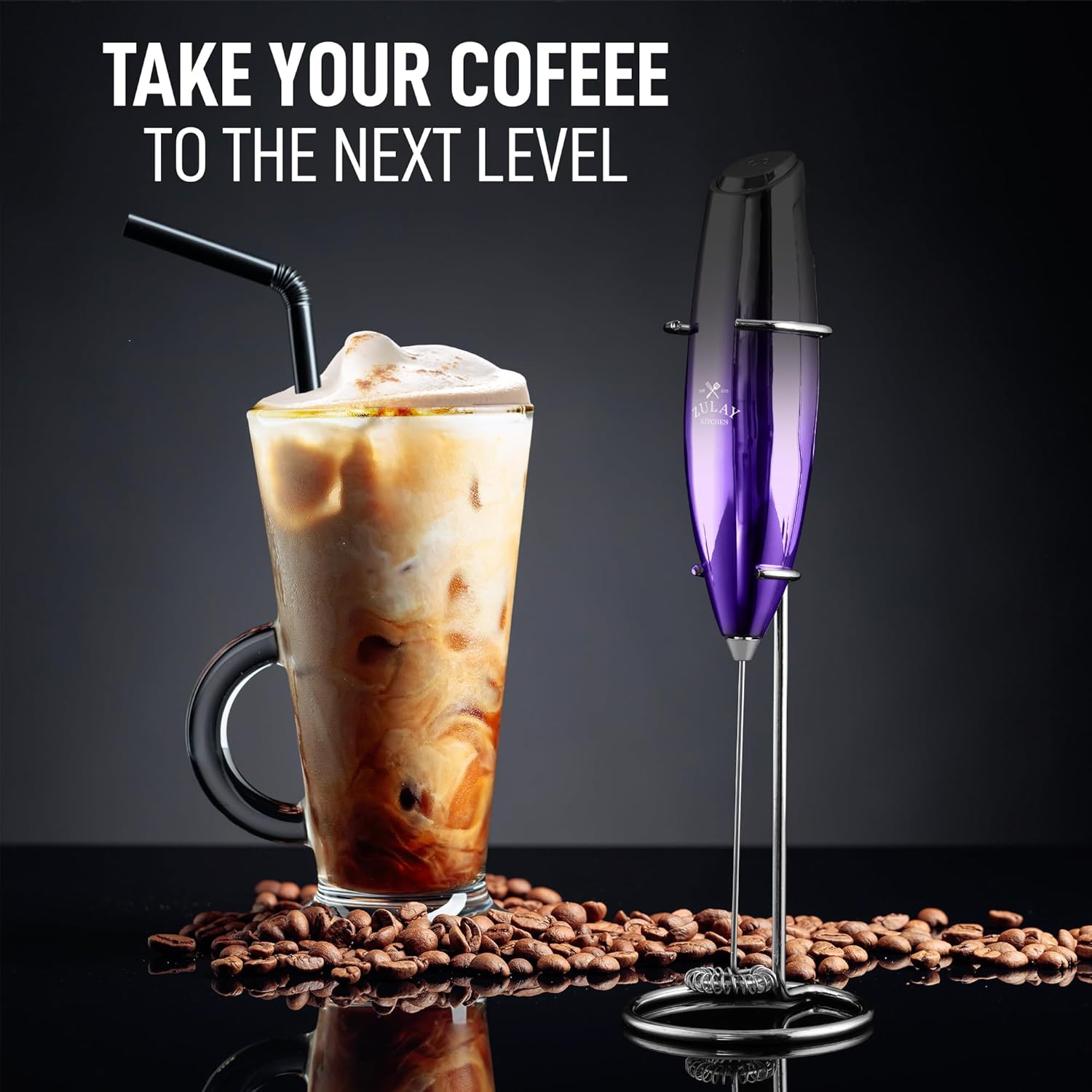 Zulay Kitchen Milk Frother - Handheld Electric Foam Maker for Coffee & Lattes | Deluxe Finish, Perfect Gift