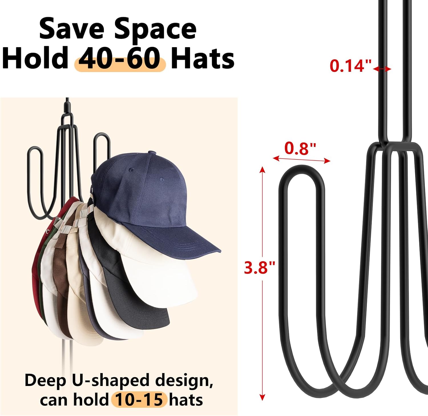 NANATI Hat Hangers - Stainless Steel Hat Organizer for Baseball Caps | 1 Pack