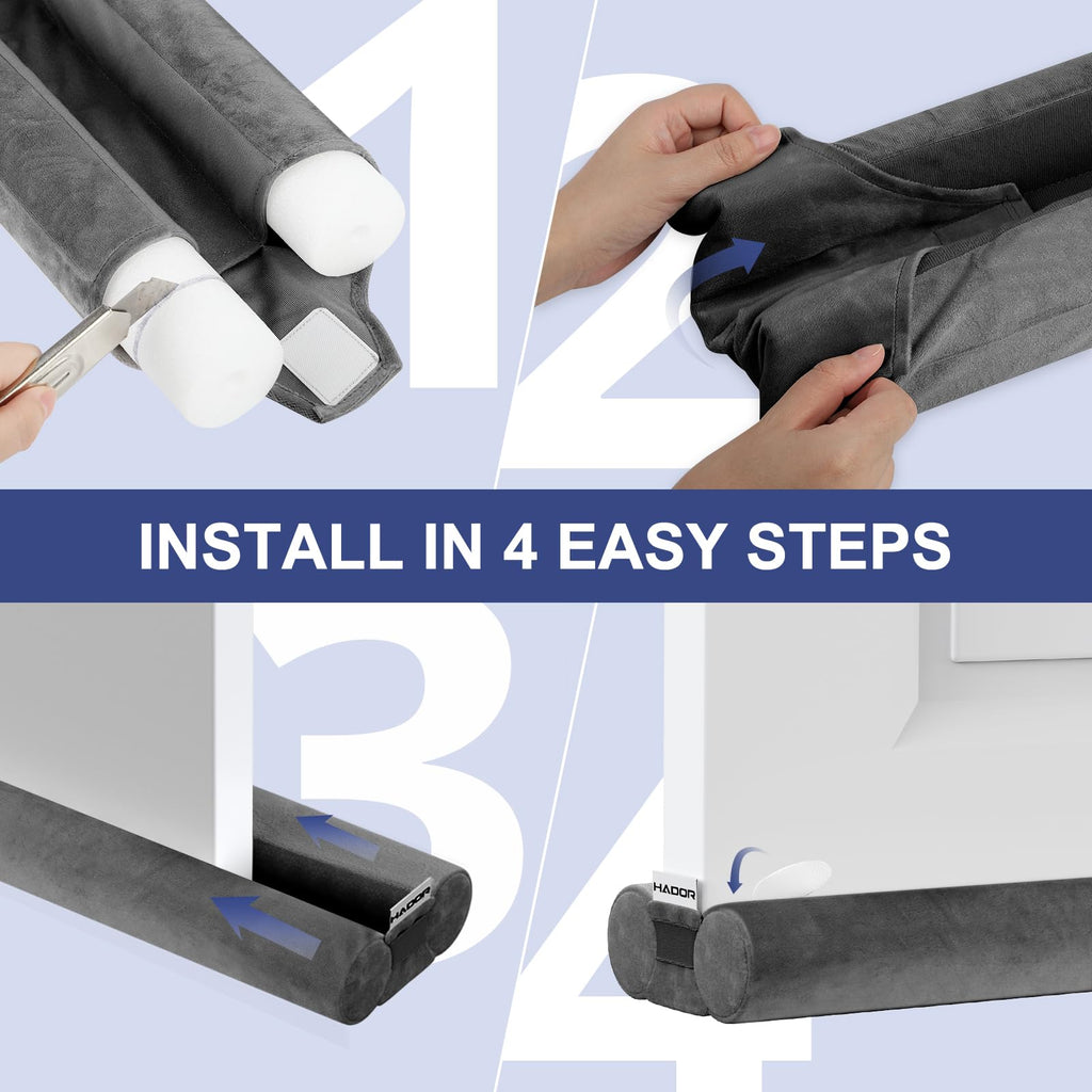 Door Draft Stopper for Bottom of Door, 30 Inch Under Draft Air Noise Light Blocker 24"- 30" Double Side Soundproof Sweep Filler Seal Gap up to 1.7" for French Patio Sliding Door Guard, Grey