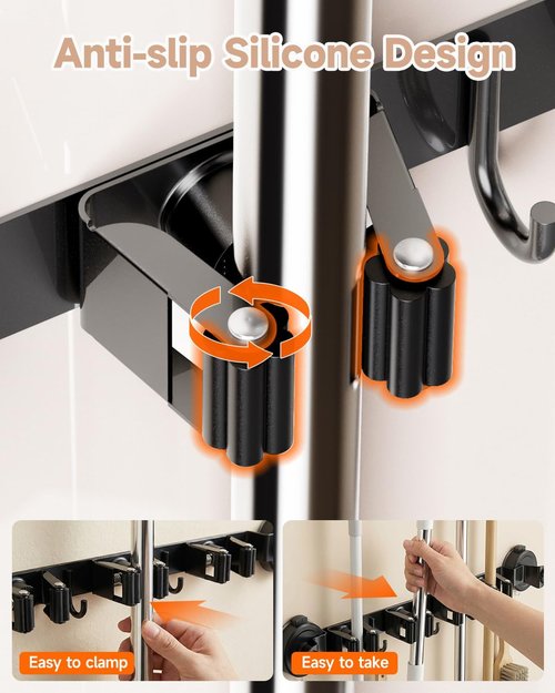 2026 Upgrade Broom Holder by [Brand Name] - Wall Mount Organizer with 4 Racks & 3 Hooks for Home