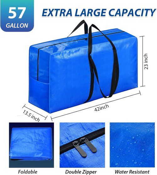 57 Gallon Extra Large Storage Bags by [Brand Name] - Heavy Duty Jumbo Moving Totes | Foldable Duffle for Travel & Christmas Tree - 2 Pack