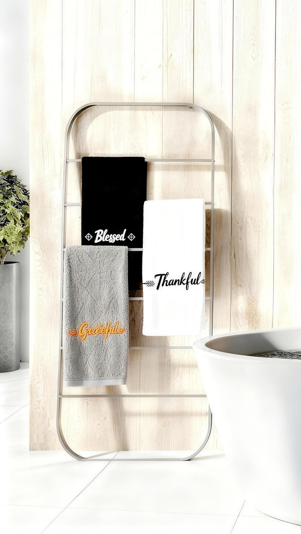 QBrand 3 Pcs Farmhouse Bathroom Decor Hand Towels 14x29 Inch Cotton Bath Towels Rustic Embroidered for Boho Kitchen Decor Inspirational Christian Gift (Blessed Thankful Grateful-C)