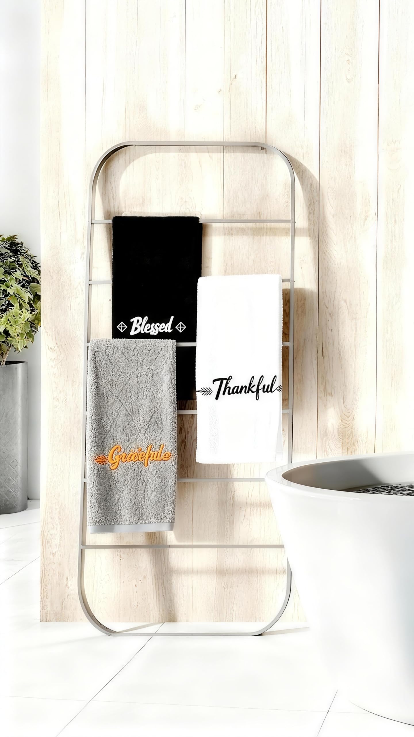 QBrand 3 Pcs Farmhouse Bathroom Decor Hand Towels 14x29 Inch Cotton Bath Towels Rustic Embroidered for Boho Kitchen Decor Inspirational Christian Gift (Blessed Thankful Grateful-C)