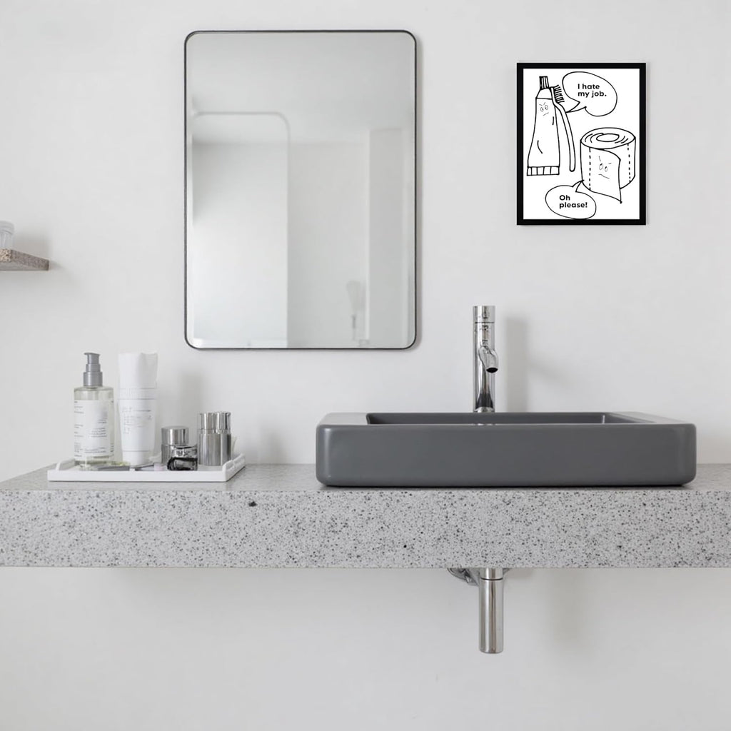 Urmoya Bathroom Wall Art - Funny Black and White Canvas Print | Modern Minimalistic Decor 8x10 Inch