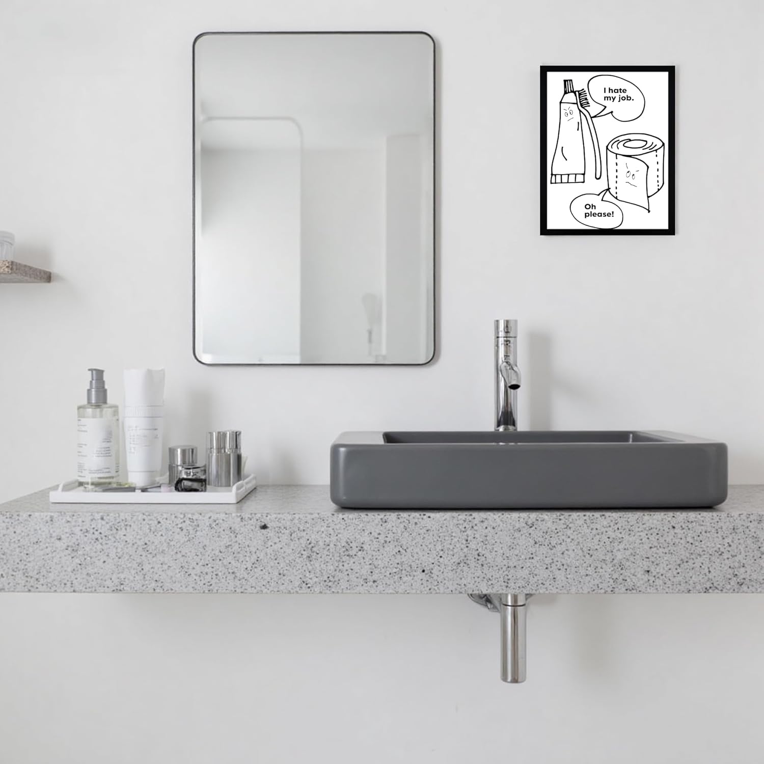 Urmoya Bathroom Wall Art - Funny Black and White Canvas Print | Modern Minimalistic Decor 8x10 Inch