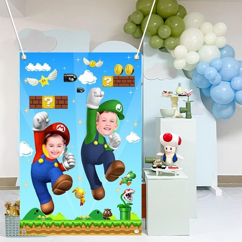 Mario Photo Door Banner Mario Face Photography Banner Background Mario Birthday Party Supplies