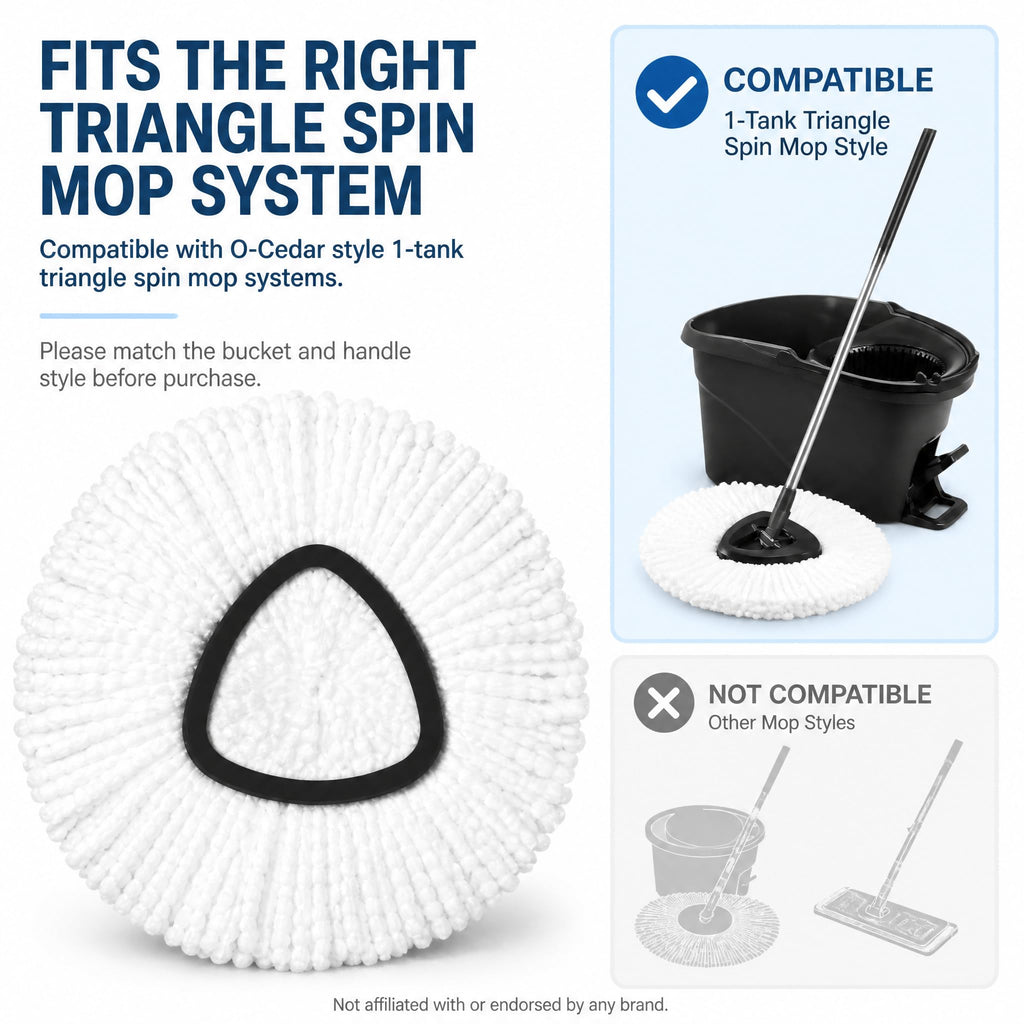 6 Pack Microfiber Spin Mop Replacement Heads Compatible with O-Cedar Triangle Spin Mop, Washable Reusable Mop Refills, Highly Absorbent Replacement Mop Heads for Hardwood, Vinyl & Laminate Floors