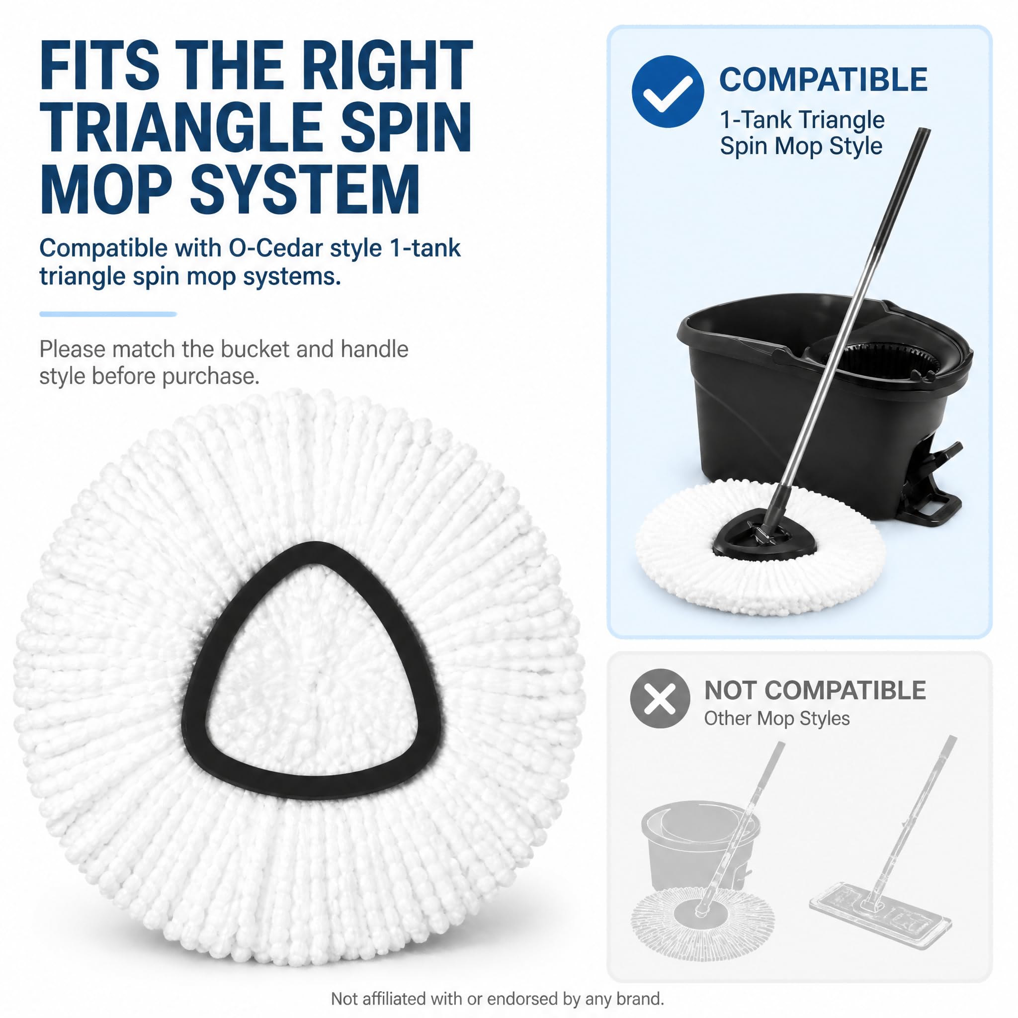 6 Pack Microfiber Spin Mop Replacement Heads Compatible with O-Cedar Triangle Spin Mop, Washable Reusable Mop Refills, Highly Absorbent Replacement Mop Heads for Hardwood, Vinyl & Laminate Floors