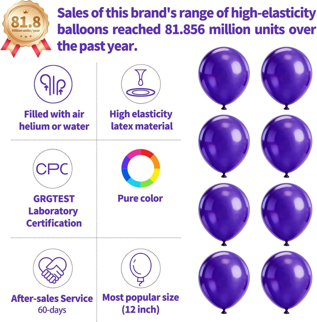 Purple Latex Balloons - 12 Inch | 110pcs for Birthday Party, Baby Shower & Wedding Celebrations
