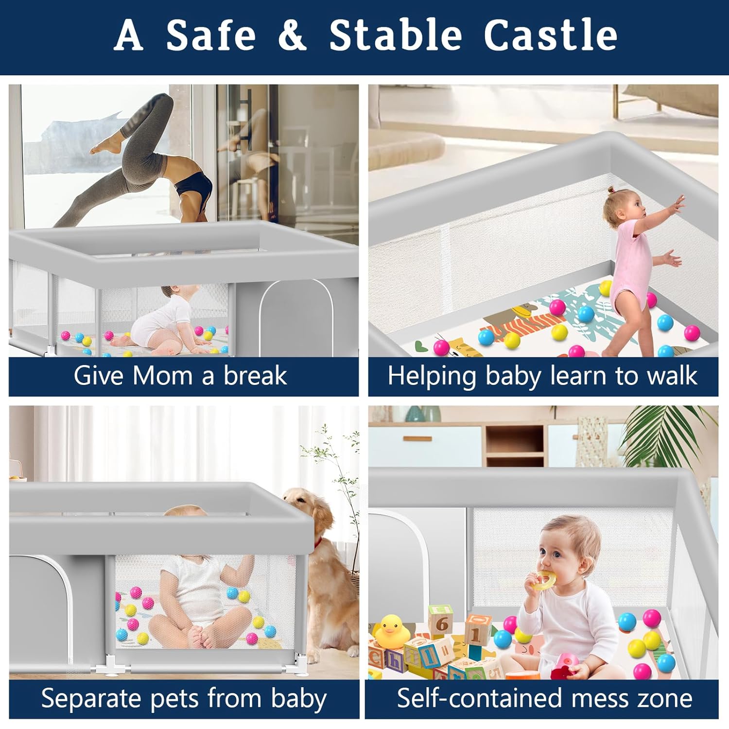 Skiennix Baby Playpen - 50x50 Inch Waterproof Mat for Safe Indoor Play | Toddler Activity Center