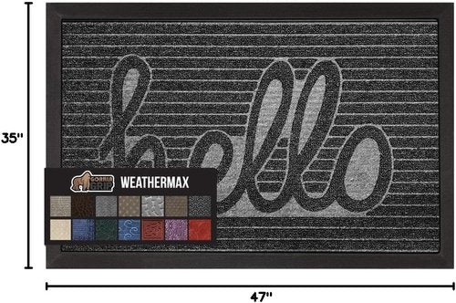 GORILLA GRIP Waterproof All-Season WeatherMAX Doormat - 47x35 Natural Rubber, Stain & Fade Resistant, Easy Clean Charcoal