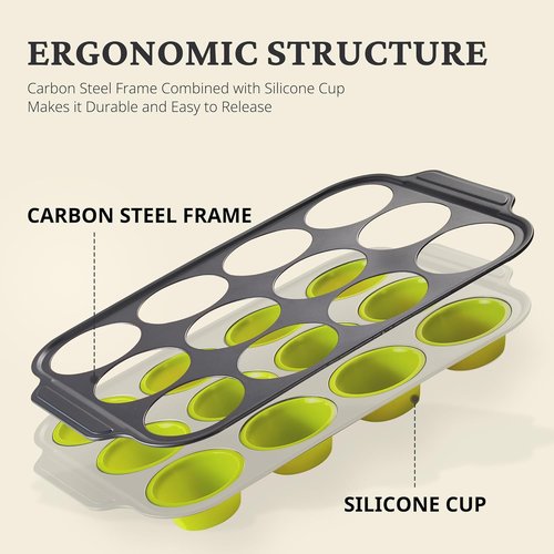BRONYPRO Silicone Muffin Pans - Nonstick Baking Molds with Metal Frame | 12 Regular Size, Lime Green