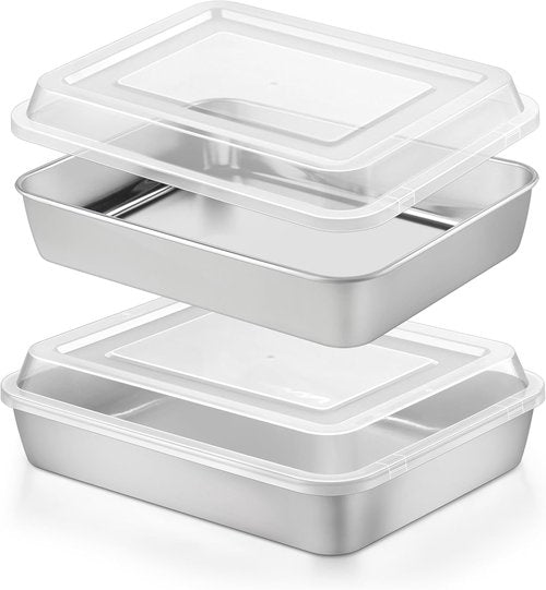 Herogo Baking Pan Set - 7 x 9 Inch Stainless Steel Nonstick Bakeware with Lids | Perfect for Brownies & Casseroles
