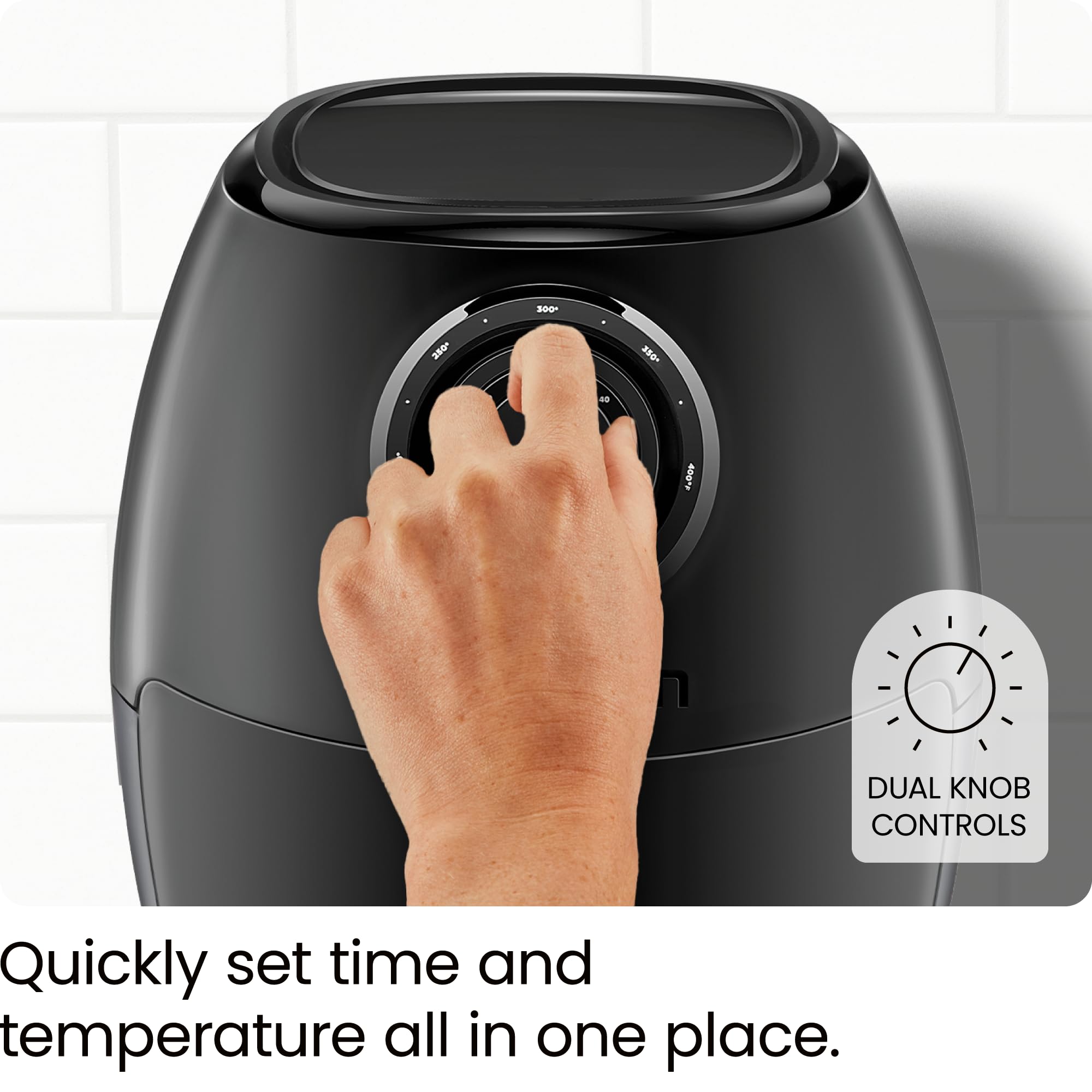 CHEFMAN Small Air Fryer Healthy Cooking, 3.6 Qt, Nonstick, User Friendly and Dual Control Temperature, w/ 60 Minute Timer & Auto Shutoff, Dishwasher Safe Basket, Matte Black, Cookbook Included