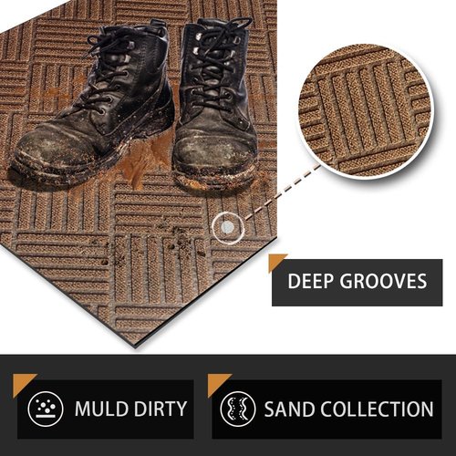EGO LIFE 100% Waterproof Doormat - Extra Durable Natural Rubber Backing | Easy Clean, All-Season, 47x35 Brown