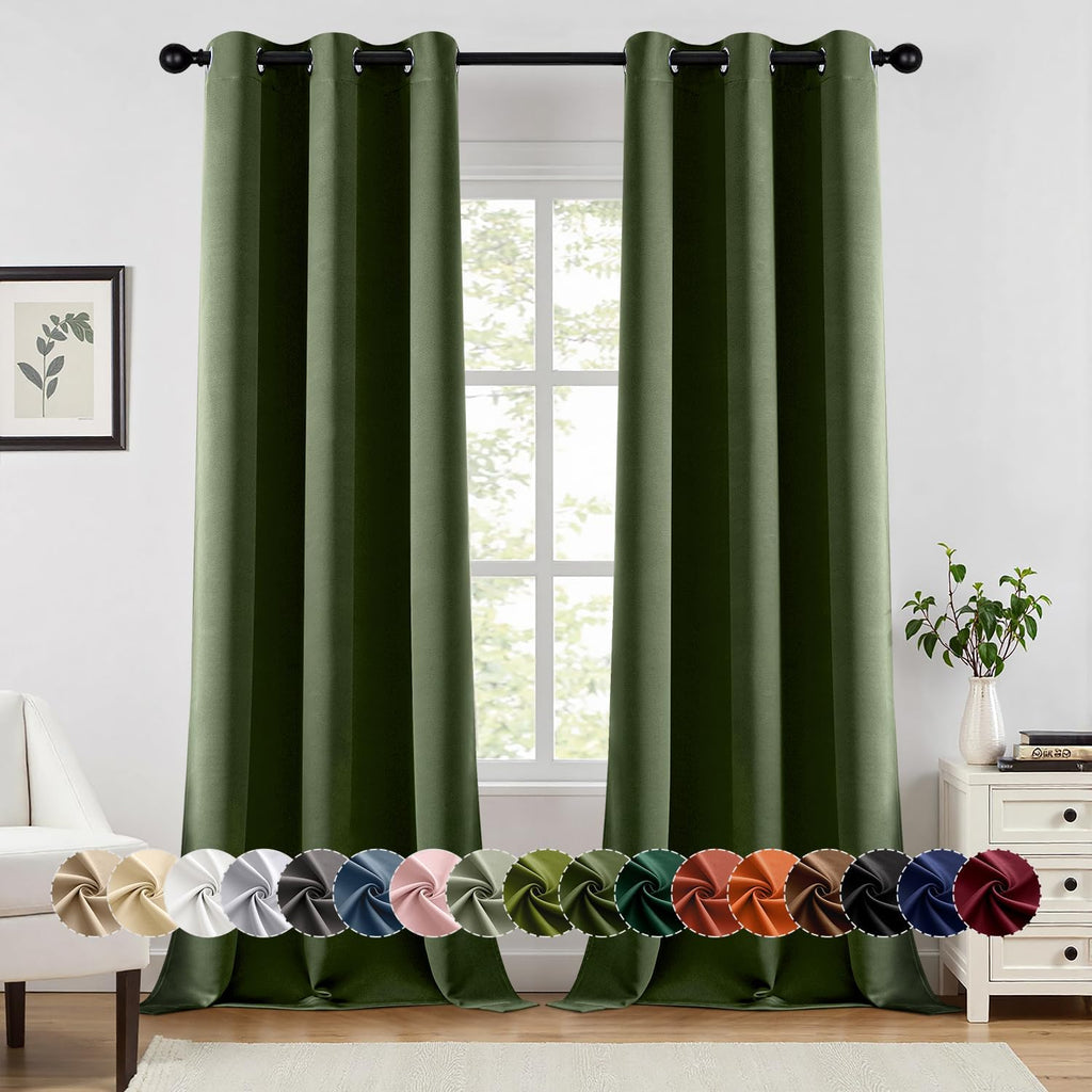 MIULEE Olive Green Blackout Curtains - Thermal Insulated Room Darkening Drapes | 90 Inches Long, 2 Panels