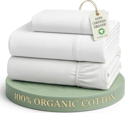 LANE LINEN 100% Organic Cotton Twin XL Sheets Set - Soft Percale 3-Piece Bedding in White, Fits Mattresses Up to 15" Deep