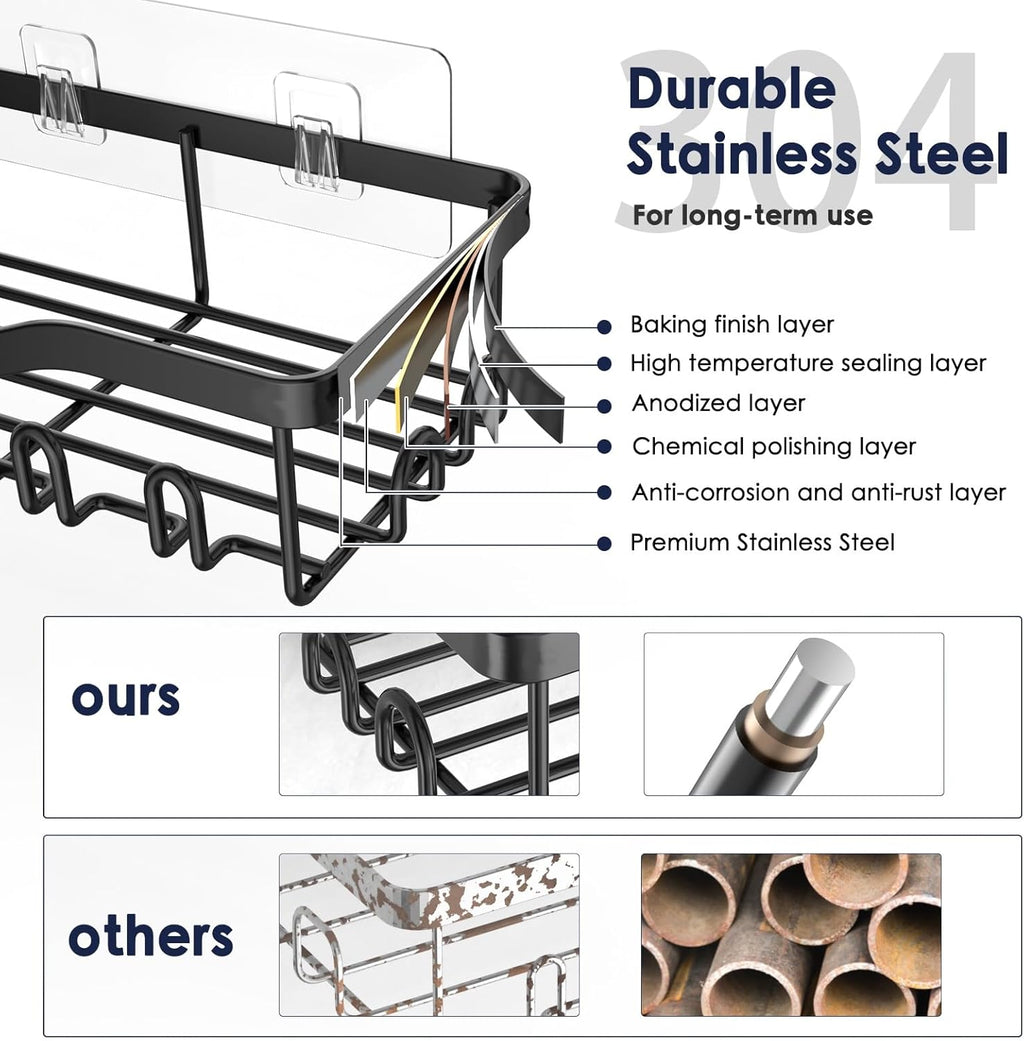 NESOMI Shower Caddy - Rustproof Stainless Steel Organizer with Soap Dish & Hooks | 7-Pack, No-Drill Storage Solutions
