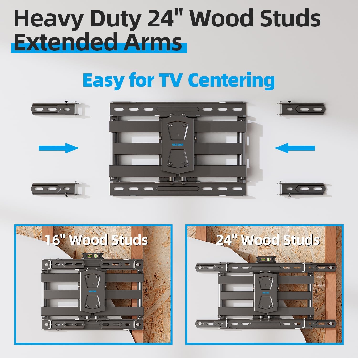 USX STAR Full Motion TV Wall Mount - Adjustable Swivel & Tilt for 42-86 Inch TVs, Max VESA 600x400mm, 110 LBS Capacity