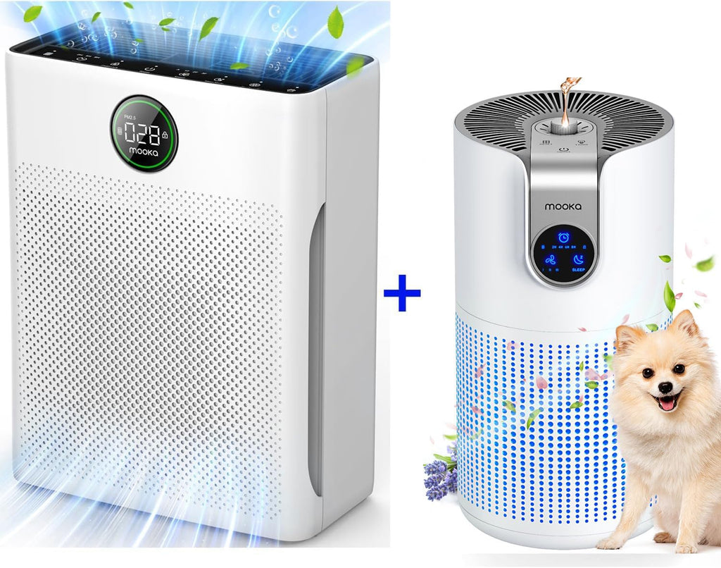 MOOKA H13 True HEPA Air Purifiers - 2 Pack for Large Rooms | Ideal for Pets, Dust, and Odor Removal