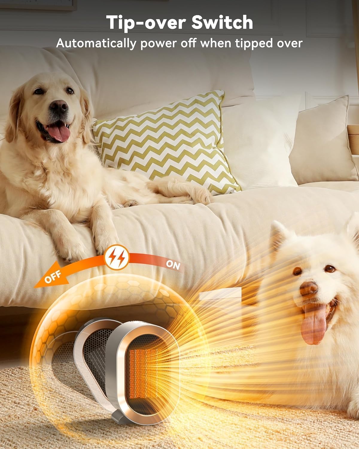 QQT Portable PTC Ceramic Space Heater - Quiet Energy-Saving Indoor Heater with Safety Features | White