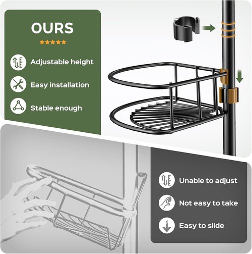 HAMITOR Corner Shower Caddy | 4-Tier Rust-Resistant Bathroom Organizer - Adjustable 47-121 Inch - No-Drill Quick Installation - Space-Saving Black Shelves