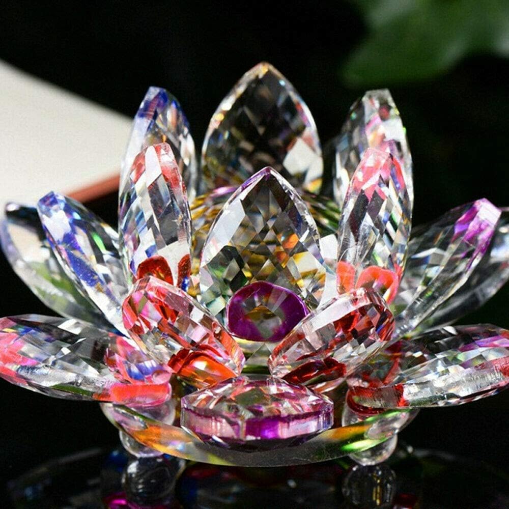 Rainbow Crystal Lotus Flower - Feng Shui Glass Home Decor with Clear Reflection & Gift Box