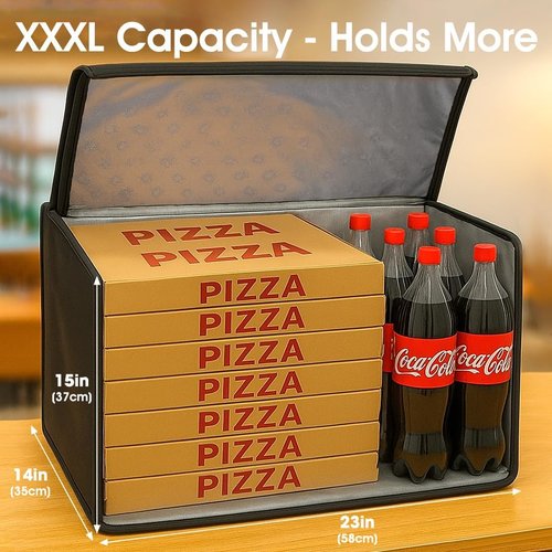 Bodaon Insulated Food Delivery Bag with Included Baseboard, Heavy-Duty Thermal XXXL Cold/Hot Lunch Warmer for Delivery Drivers, Reusable Grocery Carrier for Pizza, Drinks, Camping, Commercial, Black