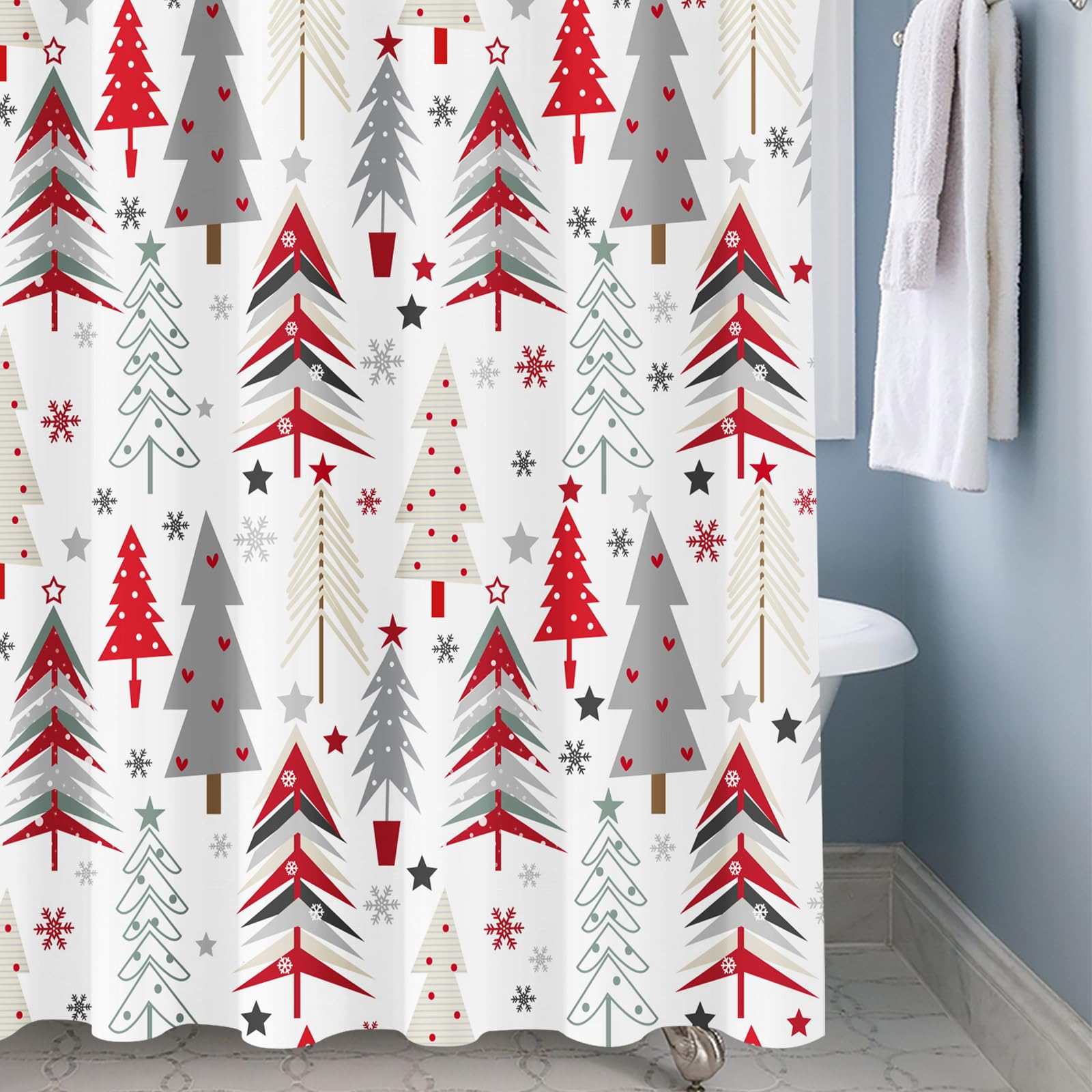 Shower Curtain Christmas Shower Curtain New Year Holiday Xmas Shower Curtains for Bathroom Waterproof Fabric Cloth Winter Snowflake Shower Curtain Sets Merry Christmas Tree Theme Bathtub Curtain
