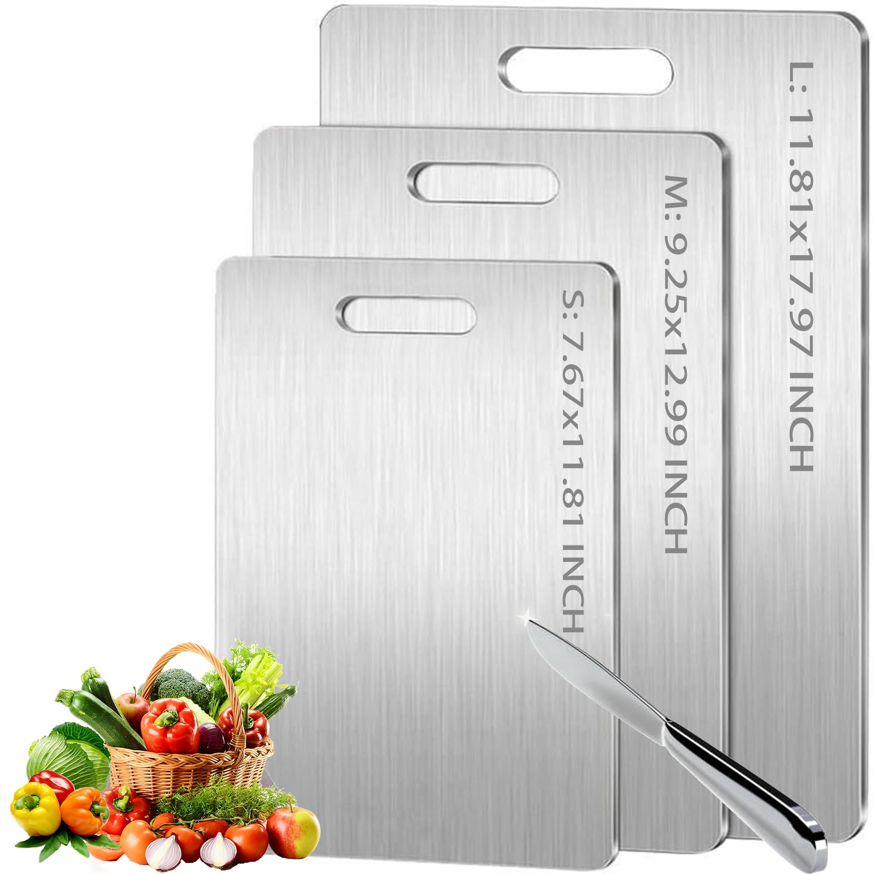 Titanium Cutting Board Set of 3,100% Pure Titanium Cutting Boards for Kitchen Double Sided,Hygiene Durable Dishwasher,Fruit & Vegetables （S+M+L)