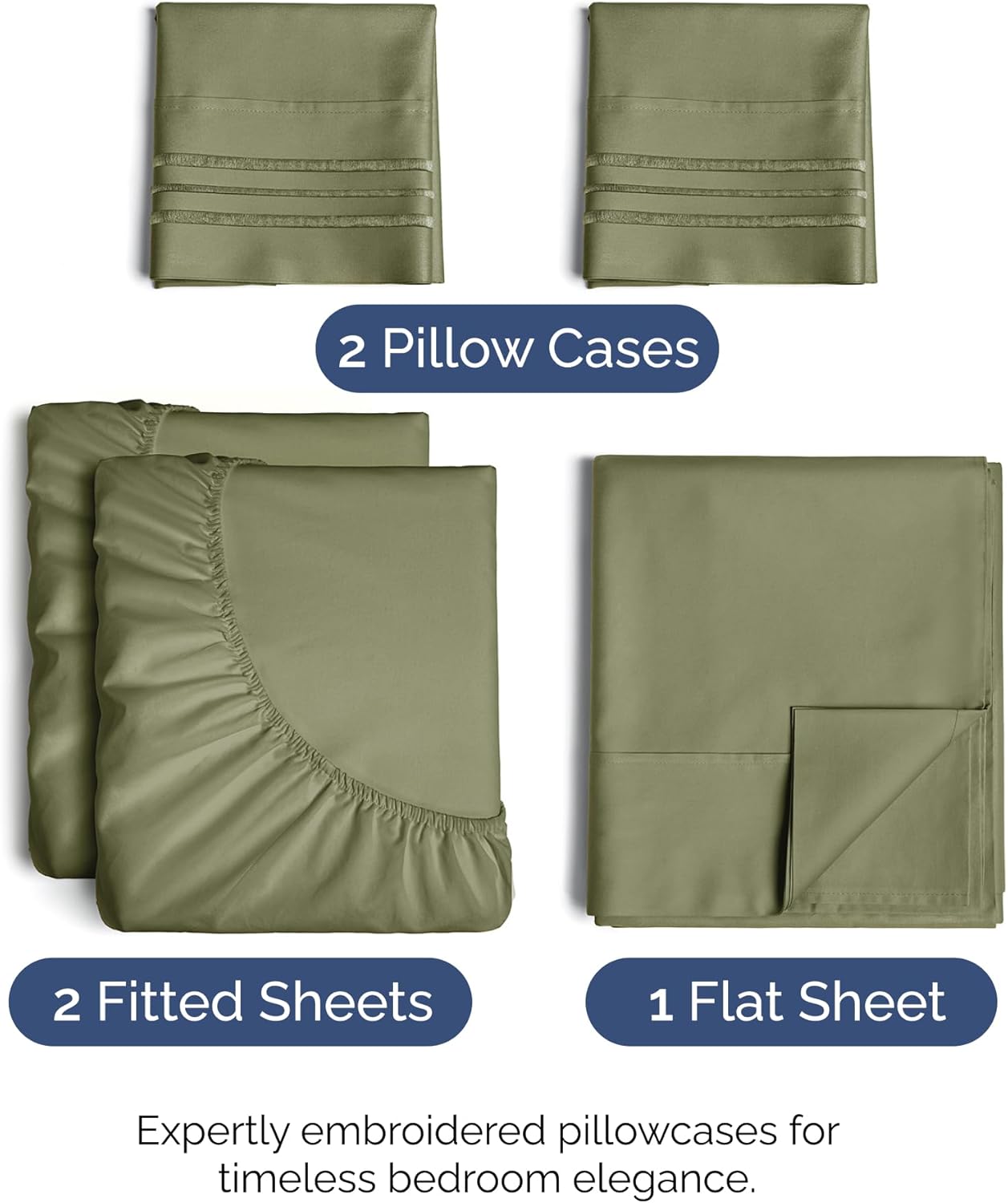 Split King Size Sheet Set by Hotel Luxury - Breathable & Cooling 5-Piece Bedding - Deep Pockets, Wrinkle-Free - Oeko-Tex Certified - Sage Green