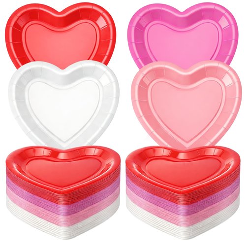 Remerry 200 Pcs Heart Paper Plates Heart Shape Party Plates Wedding Party Supplies Disposable Paper Tableware for Appetizer Lunch Dinner and Dessert (Red,Pink,Rose Pink,White)